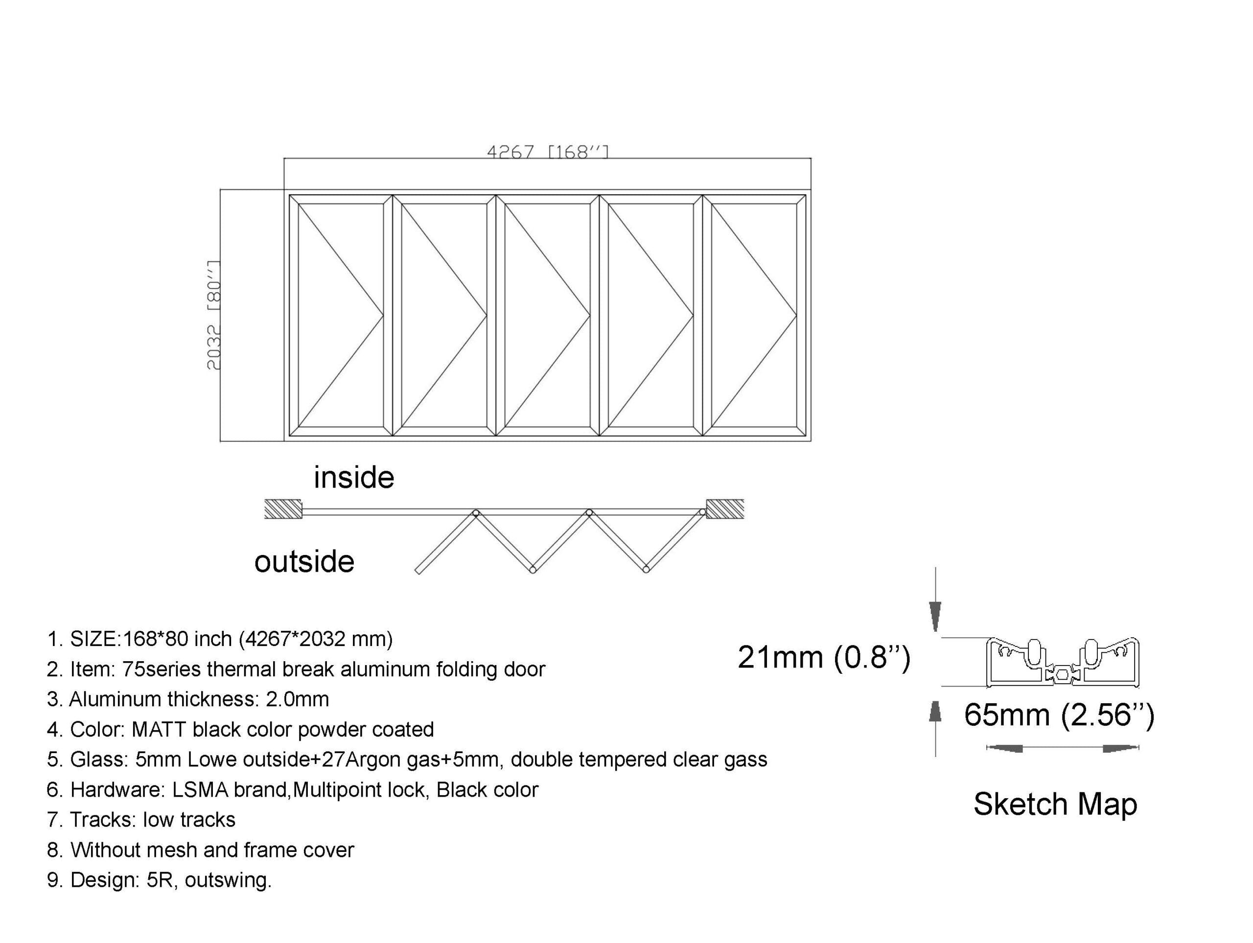 Aluminum Bifold Door 168"Wx80"H - OUT SWING FROM EXTERIOR VIEW image 1