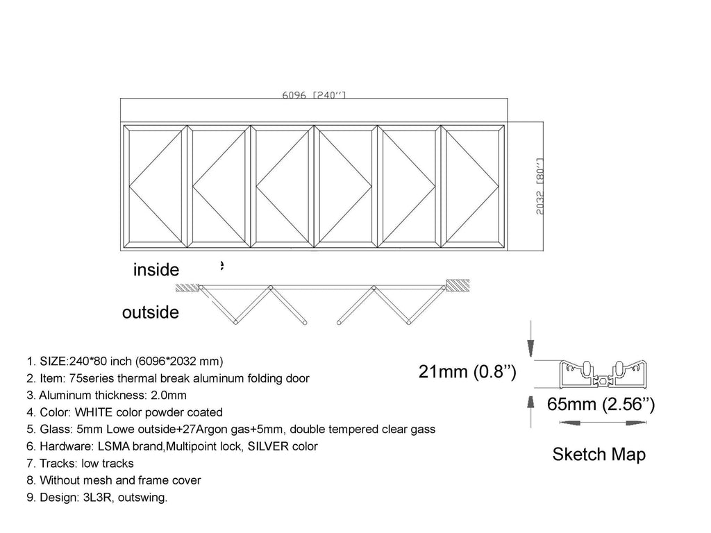 Aluminum Bifold Door 240"Wx80"H - OUT SWING FROM EXTERIOR VIEW image 18