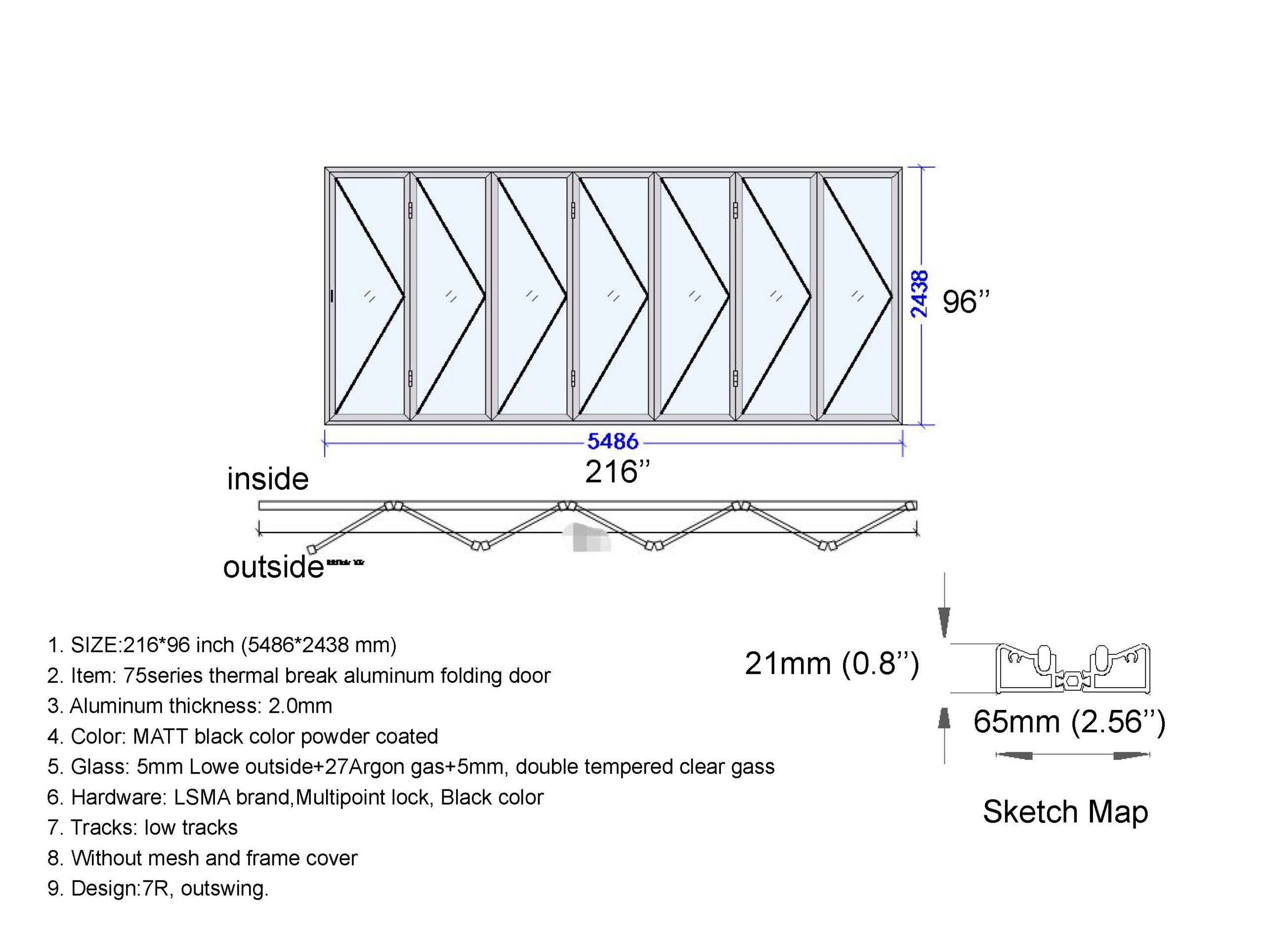 Aluminum Bifold Door 216"Wx96"H - OUT SWING FROM EXTERIOR VIEW image 18